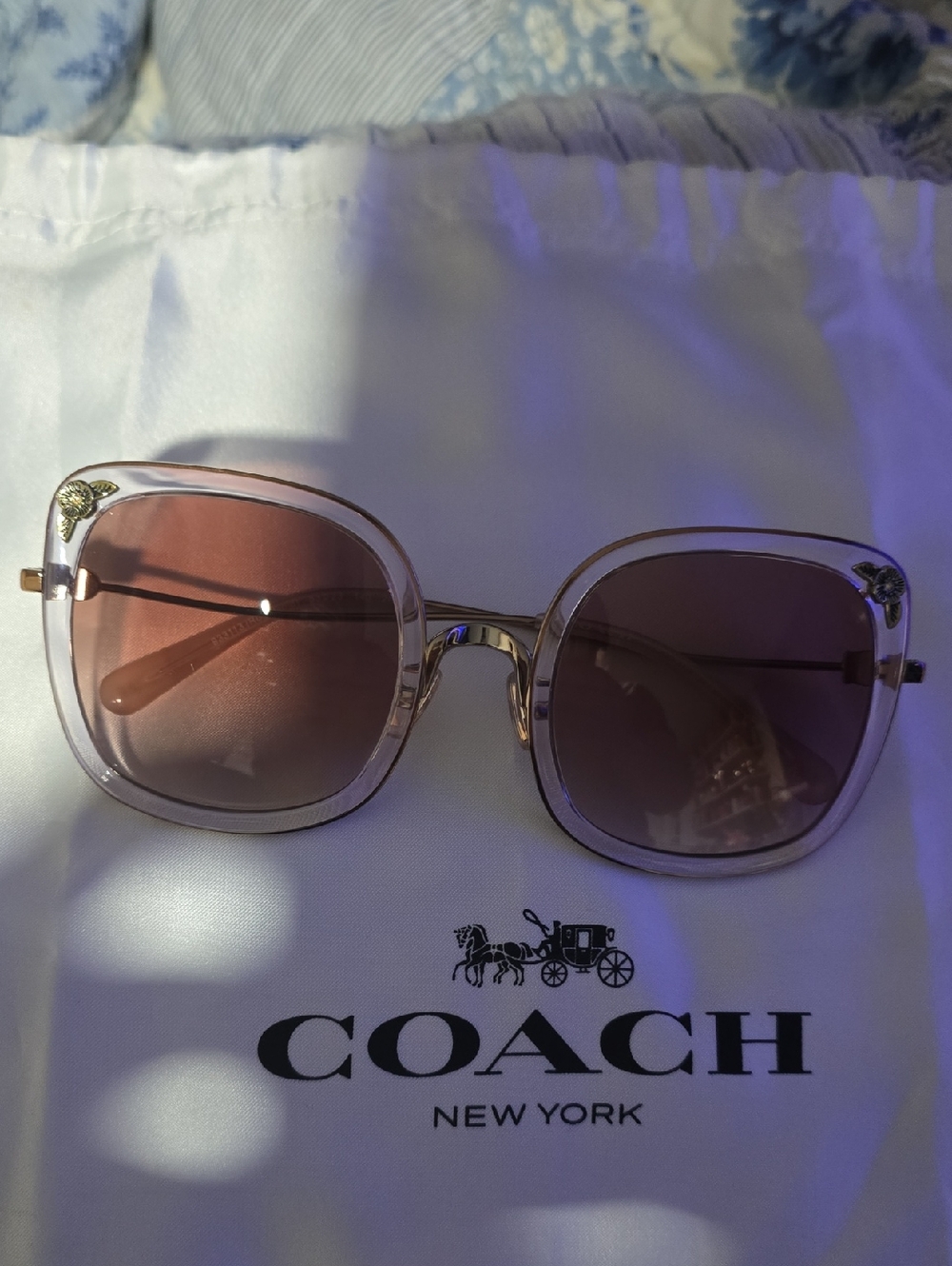 COACH Pink Gradient Square-Frame Sunglasses with Gold Accents